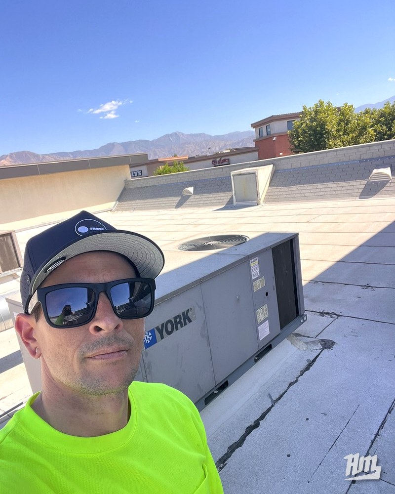 Jon Anderson on commercial rooftop with York unit