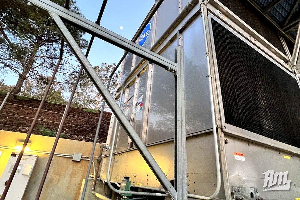 Cooling tower service at dusk
